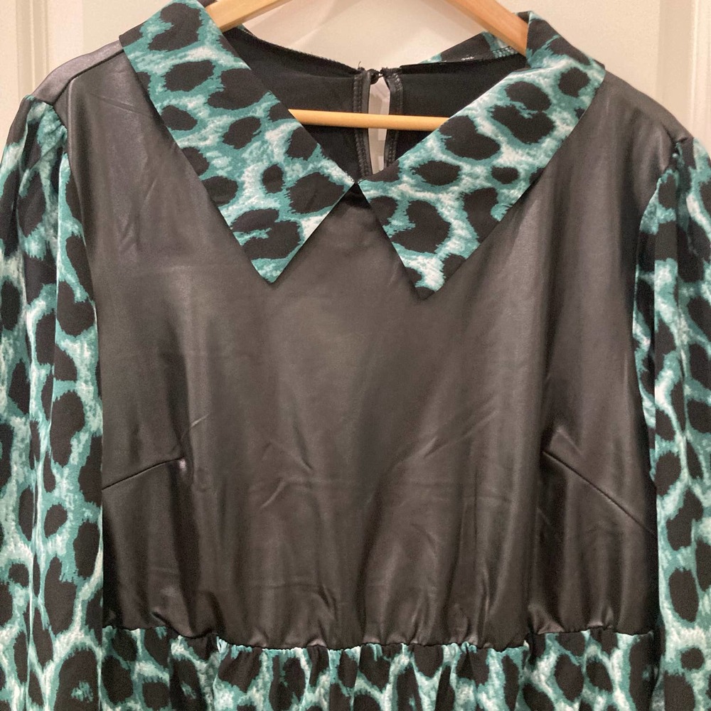 Shein Curve Plus Leopard Print Colorblock Ruffle … - image 5